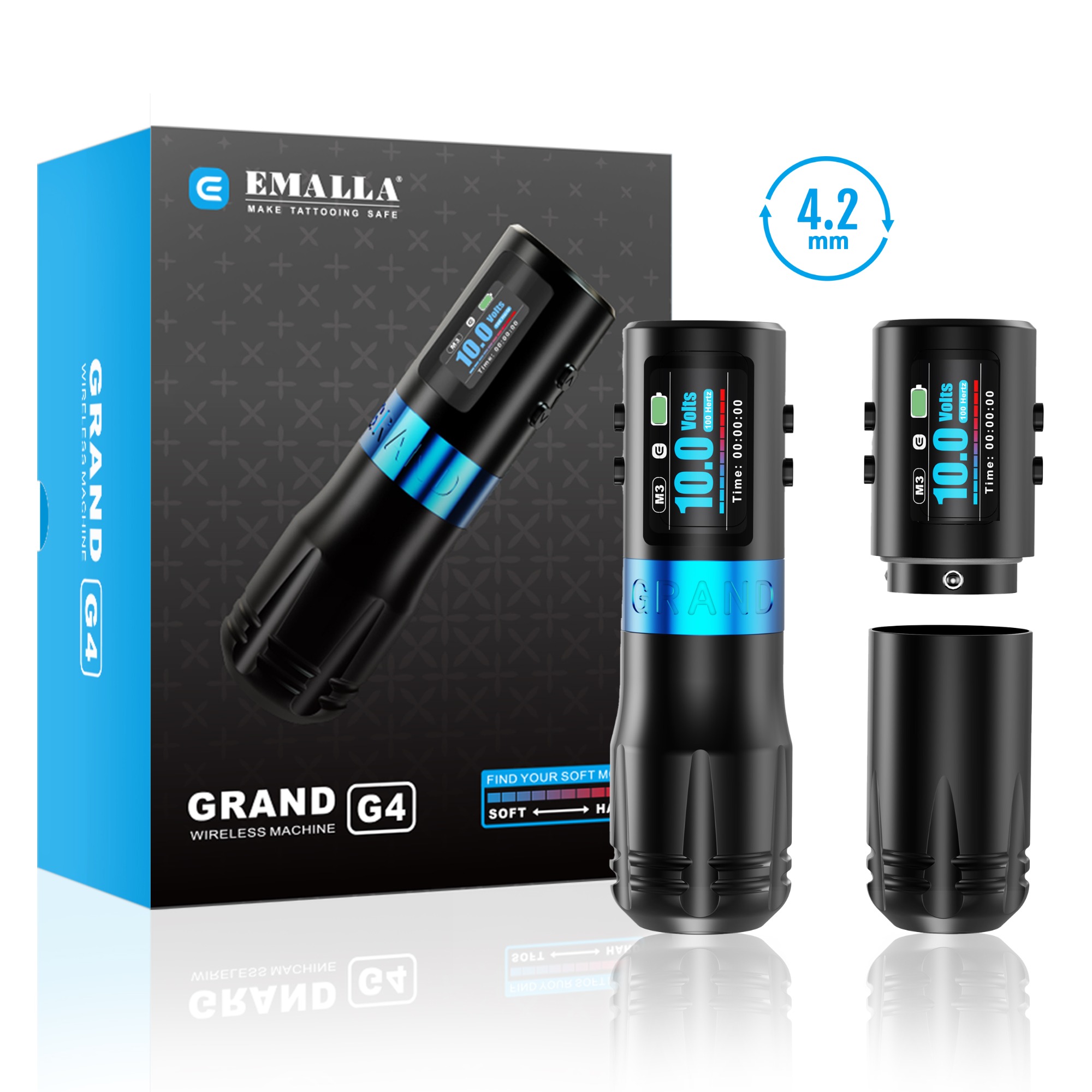 EMALLA GRAND G4 WIRELESS PEN MACHINE 2 Batteries+2 Grips Pack (4.2MM)