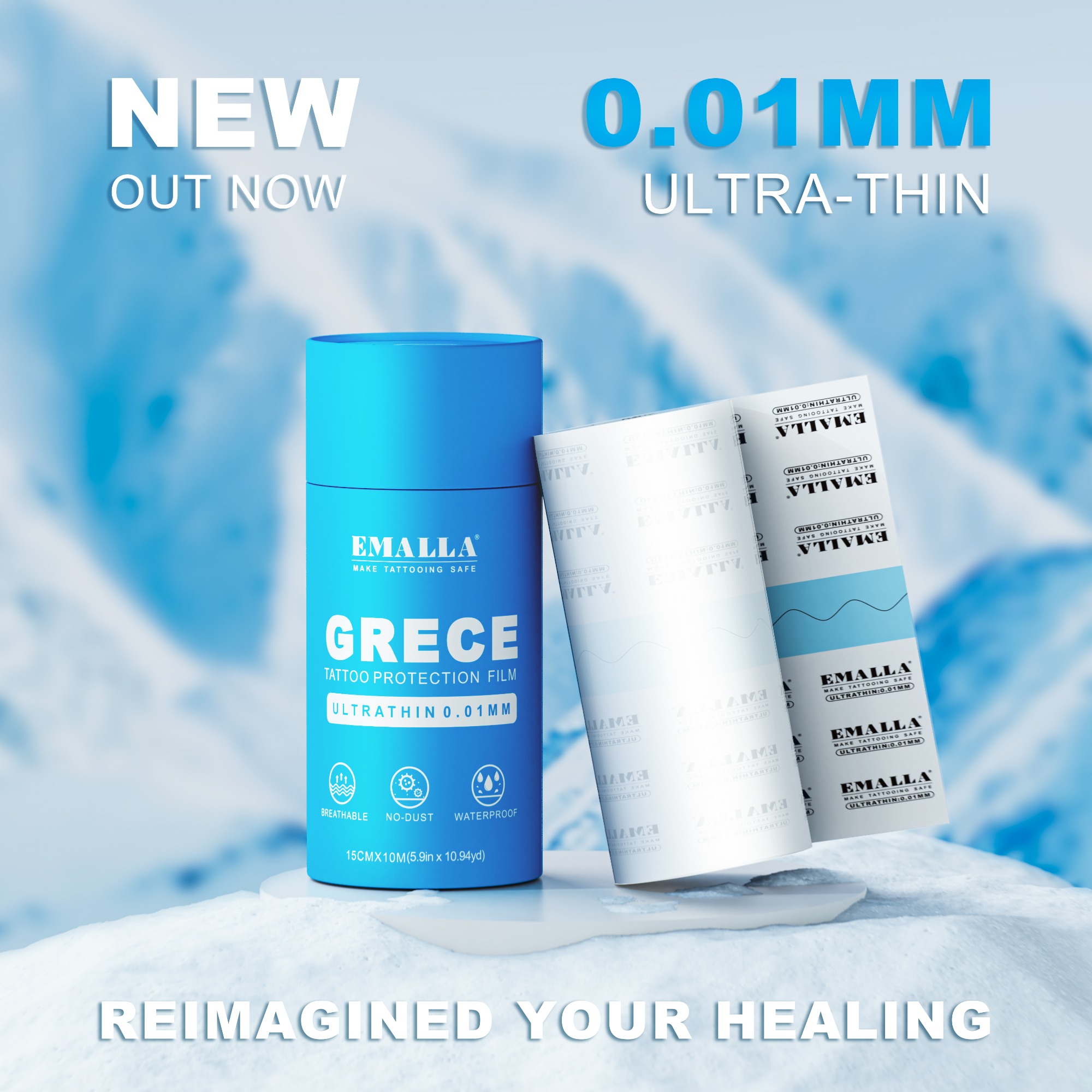 EMALLA GRECE 0.01MM ULTRA THIN MATTE TATTOO PROTECTION FILM ROLL (20CMX10M)